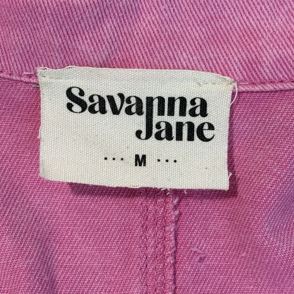 Savanna Jane Womens Pink Denim Double Breasted Blazer Jacket Size M Puff Sleeve - Picture 5 of 12
